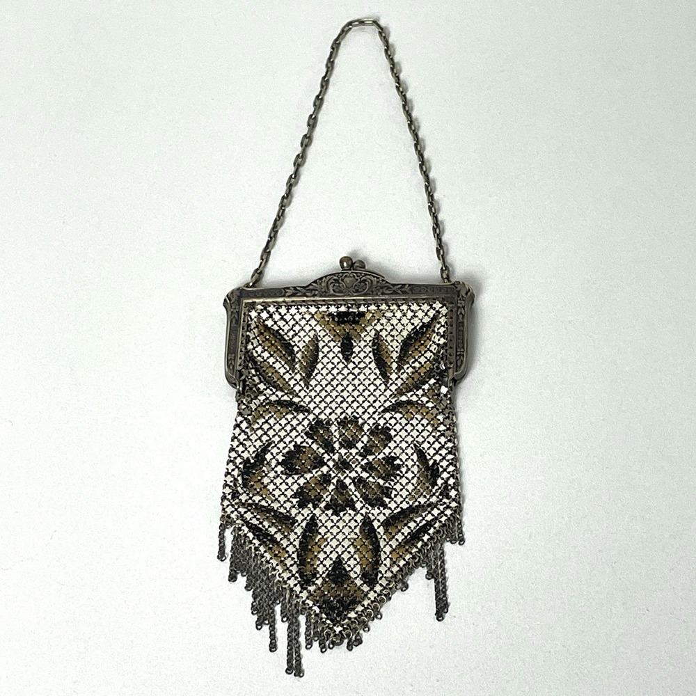 VTG Art Deco 1920s Enameled Mesh Purse Handbag MANDALIAN MFG Co Great Gatsby Era